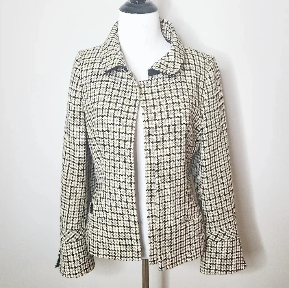 Escada Houndstooth Virgin Wool Blazer Jacket 38